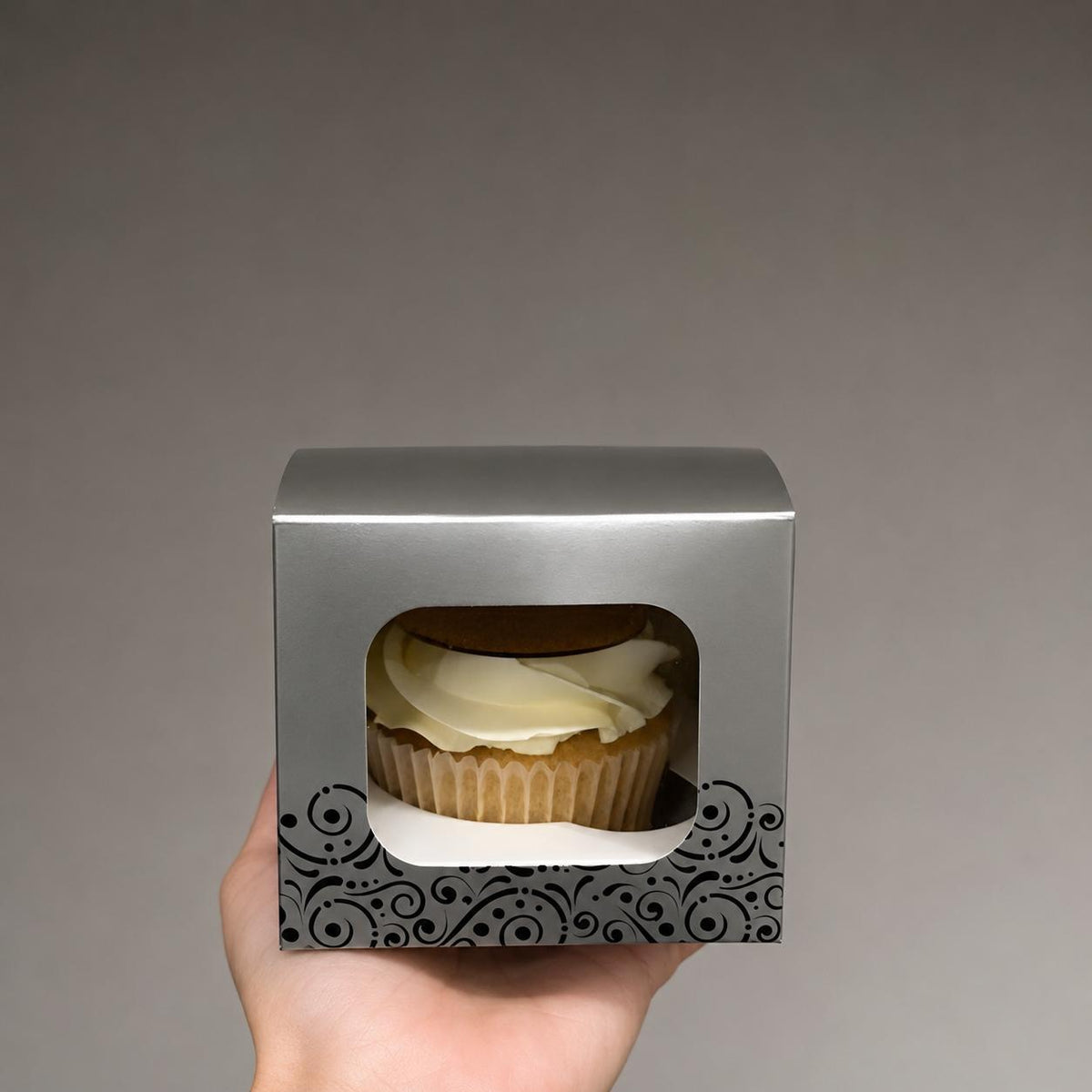 Silver Cupcake Box (1 cupcake) - 8 Pack