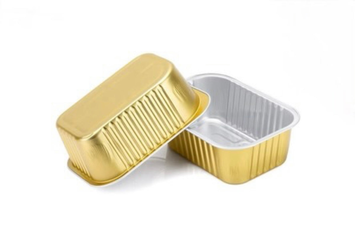 Premium Black and Gold Foil Containers with Clear Lid - 100 Pack