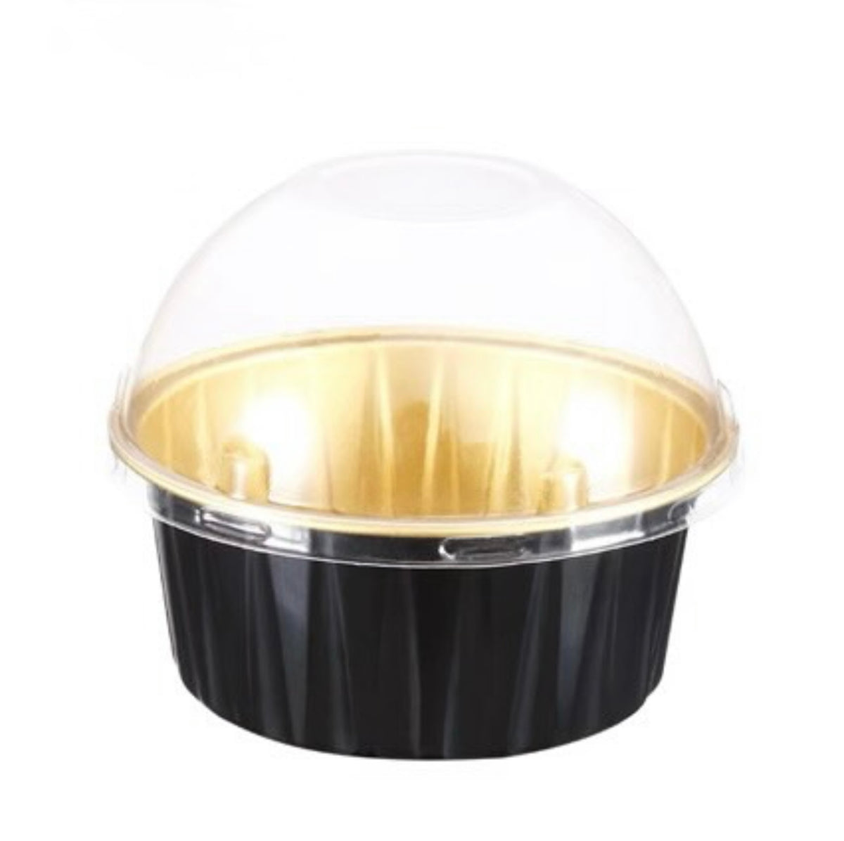 Premium Black and Gold Foil Containers with Clear Lid - 100 Pack