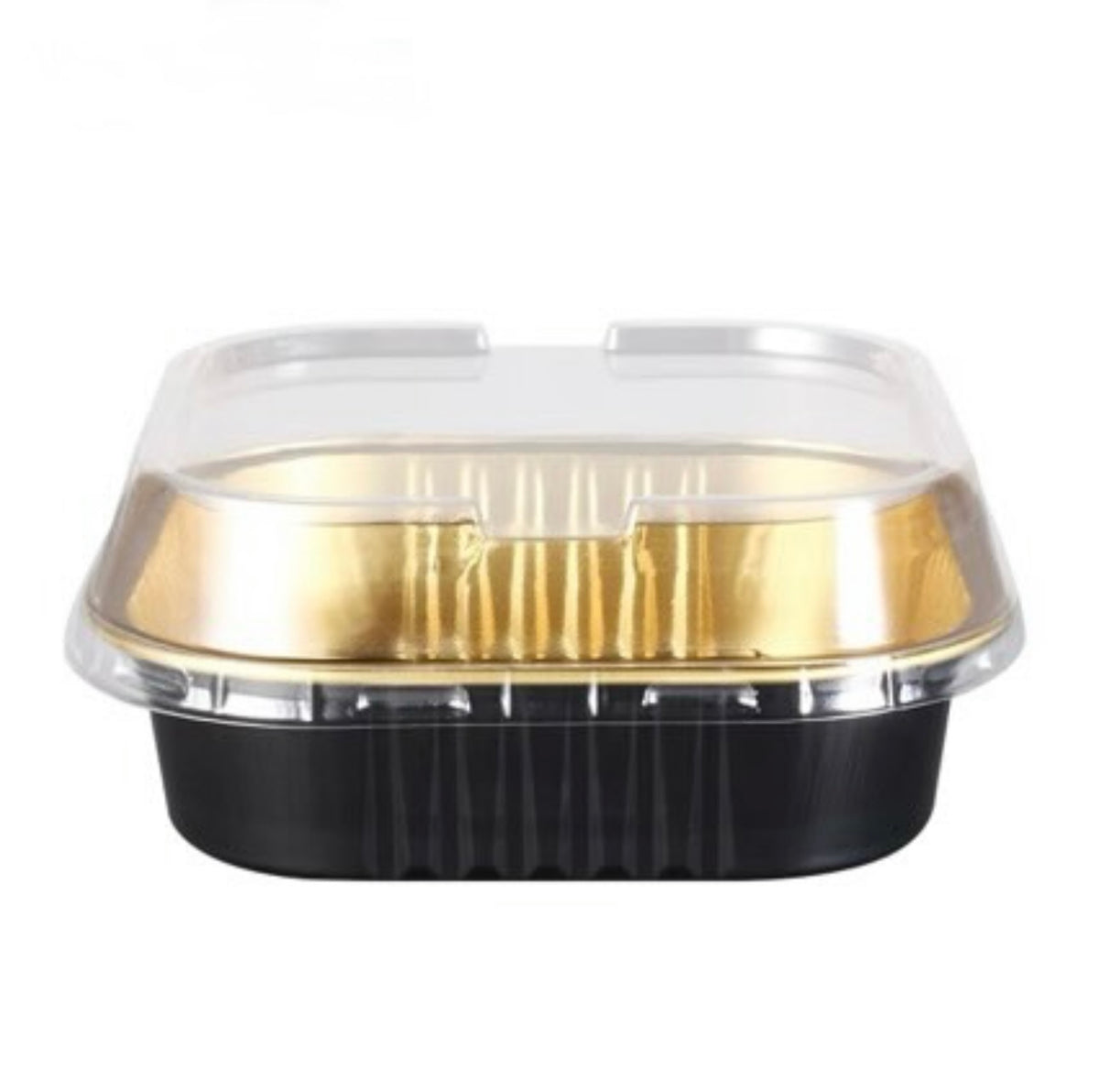 Premium Black and Gold Foil Containers with Clear Lid - 100 Pack