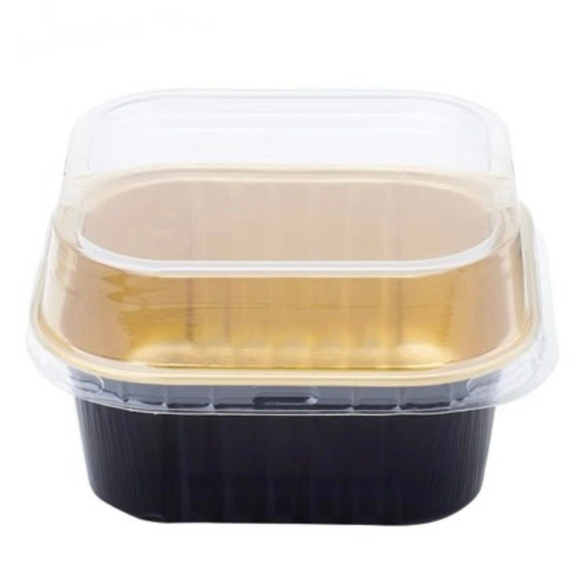 Premium Black and Gold Foil Containers with Clear Lid - 100 Pack